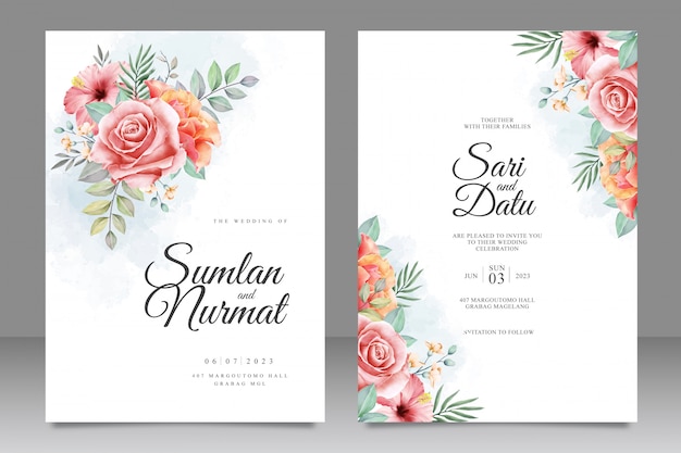 Plantilla de tarjeta de invitación de boda bouquet floral