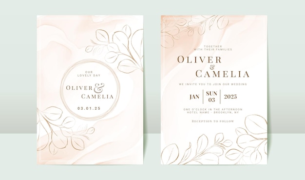 Plantilla de tarjeta de invitación de boda con brillo floral