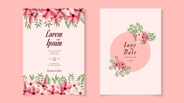 Plantilla de tarjeta de invitación de boda de corona floral con flores premium