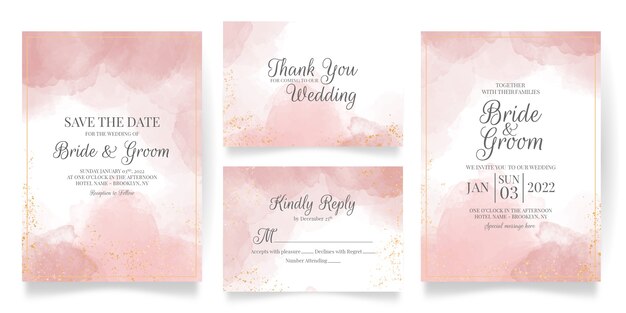 Plantilla de tarjeta de invitación de boda cremosa acuarela con fondo abstracto