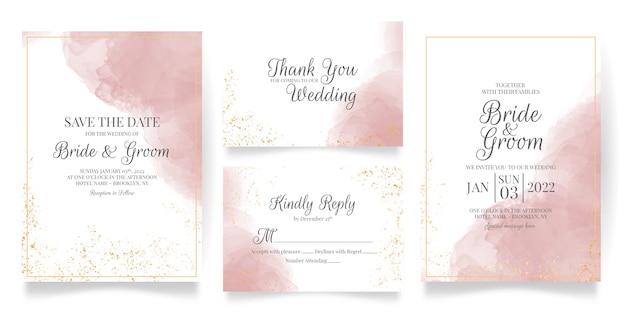 Plantilla de tarjeta de invitación de boda cremosa acuarela con fondo abstracto