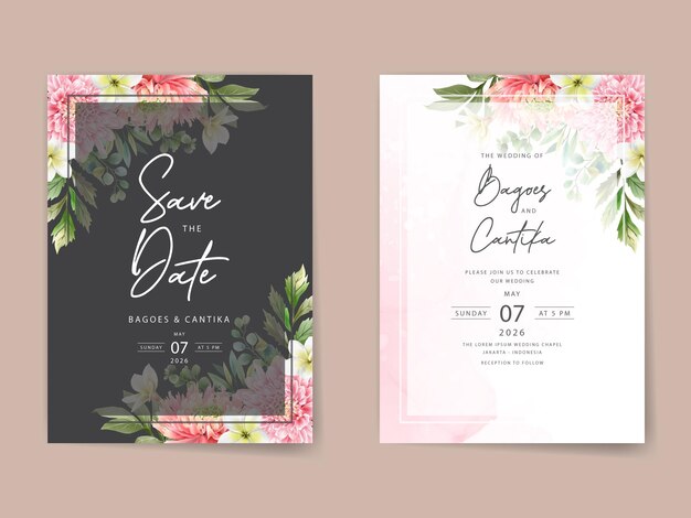 plantilla de tarjeta de invitación de boda de crisantemo pintada a mano