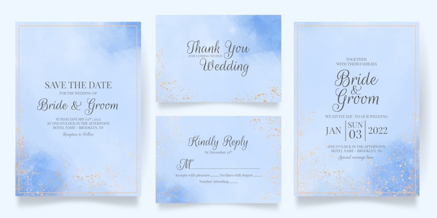 Plantilla de tarjeta de invitación de boda con decoración dorada cremosa acuarela