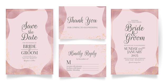 plantilla de tarjeta de invitación de boda con decoraciones de acuarela