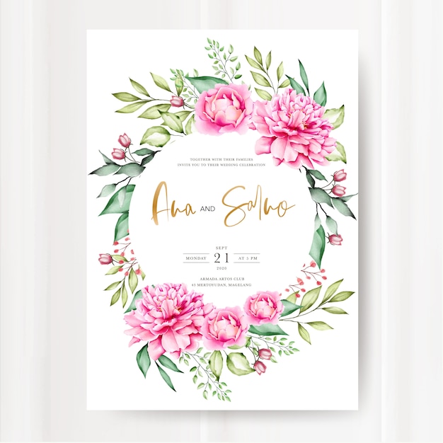 Plantilla de tarjeta de invitación de boda, diseño floral acuarela