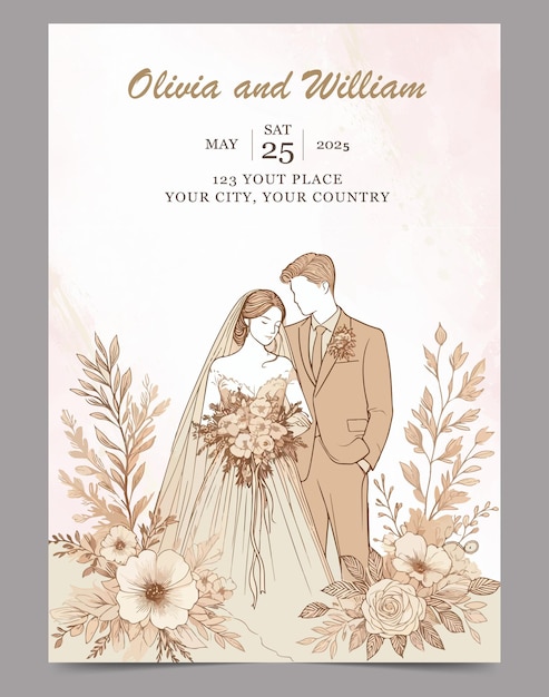 plantilla de tarjeta de invitación de boda diseño plano
