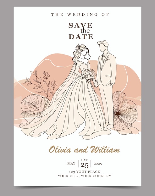 plantilla de tarjeta de invitación de boda diseño plano