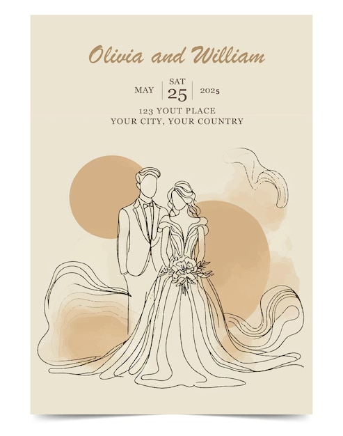 plantilla de tarjeta de invitación de boda diseño plano