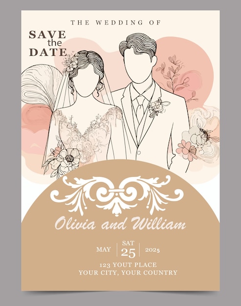 plantilla de tarjeta de invitación de boda diseño plano