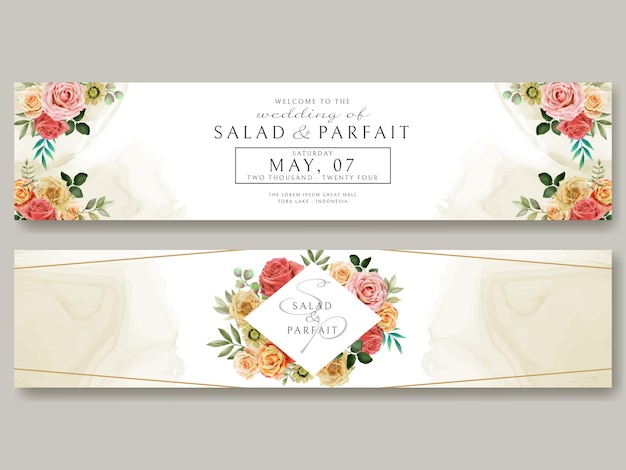 Plantilla de tarjeta de invitación de boda con diseño de rosas rojas