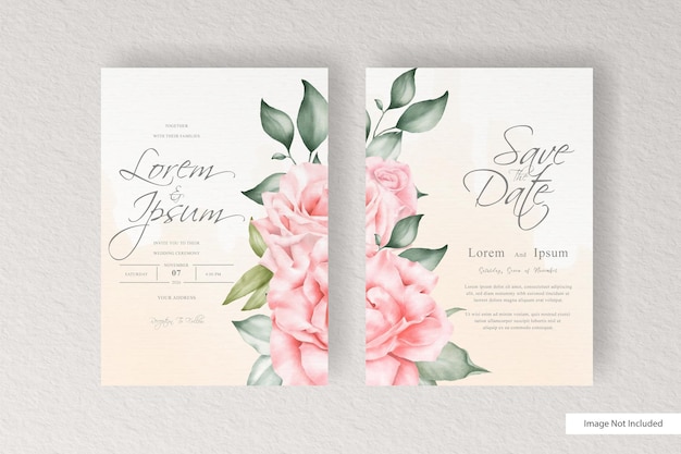 Plantilla de tarjeta de invitación de boda elegante con acuarela y floral