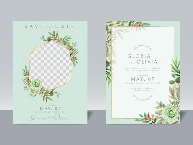 Plantilla de tarjeta de invitación de boda elegante acuarela floral