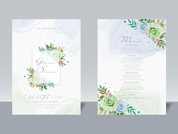 Plantilla de tarjeta de invitación de boda elegante acuarela floral