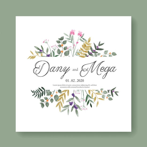 Vector plantilla de tarjeta de invitación de boda elegante acuarela con hermosas flores y hojas.