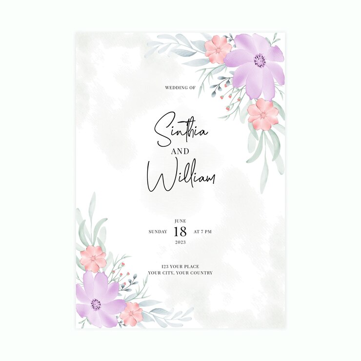 plantilla de tarjeta de invitación de boda elegante acuarela