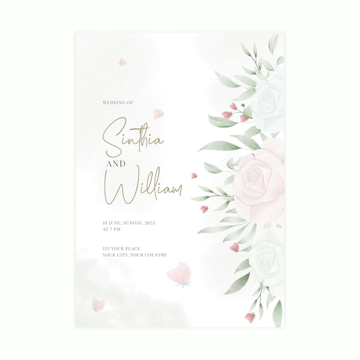 plantilla de tarjeta de invitación de boda elegante acuarela