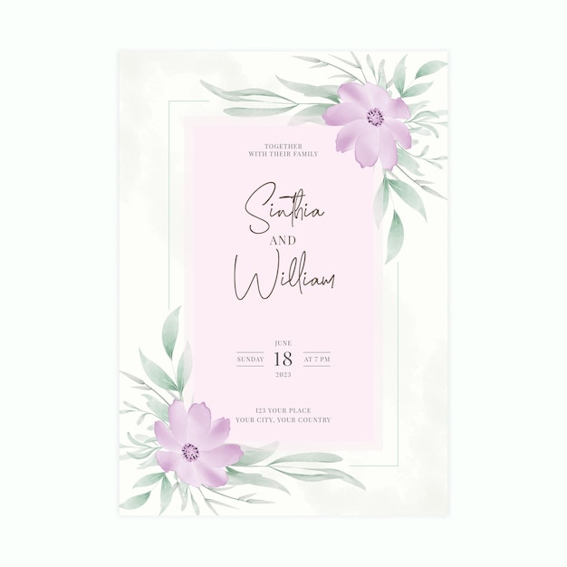 plantilla de tarjeta de invitación de boda elegante acuarela