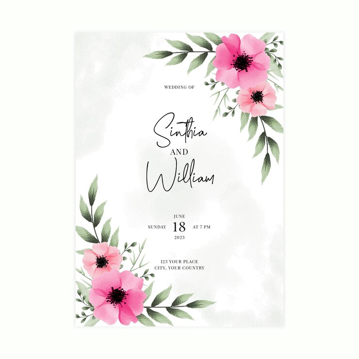 plantilla de tarjeta de invitación de boda elegante acuarela