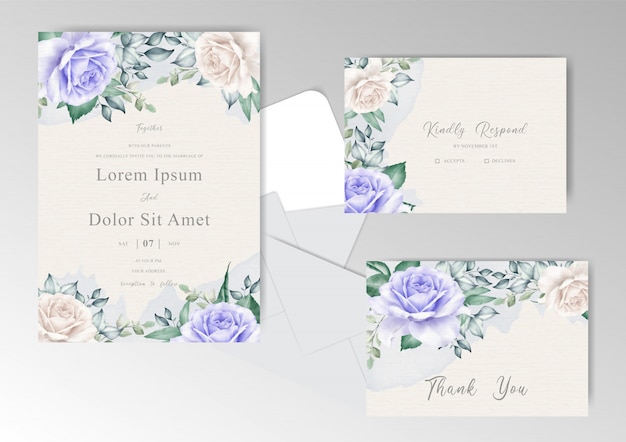 Plantilla de tarjeta de invitación de boda con elegante dibujado a mano floral y acuarela