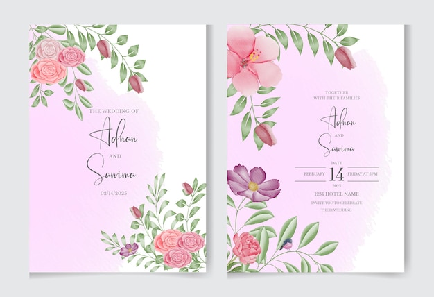 Vector plantilla de tarjeta de invitación de boda elegante con hojas y salpicaduras