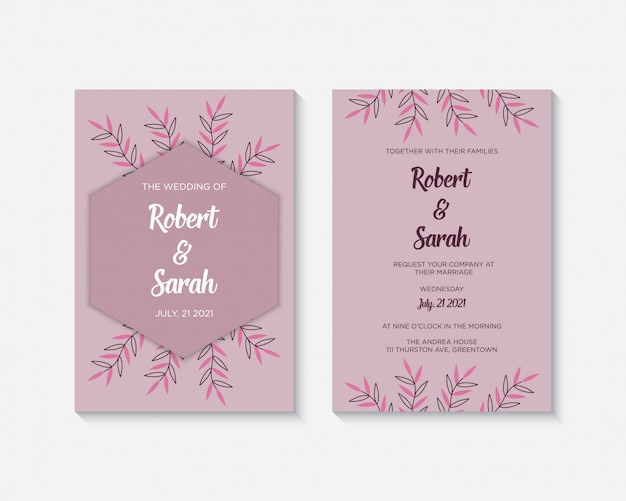 Vector plantilla de tarjeta de invitación de boda elegante