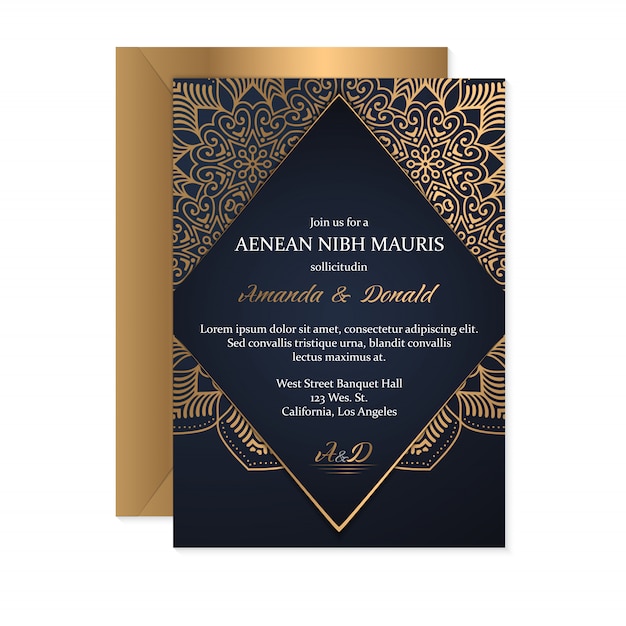 Vector plantilla de tarjeta de invitación de boda con estilo étnico, diseño oriental