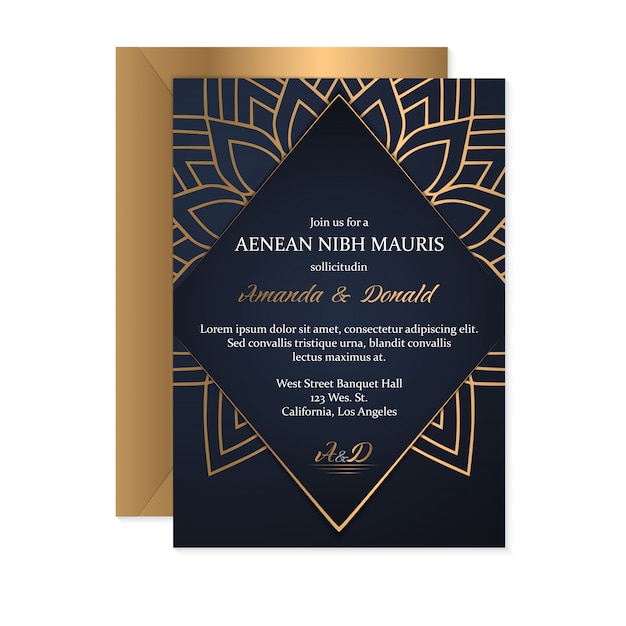 Plantilla de tarjeta de invitación de boda con estilo étnico, diseño oriental