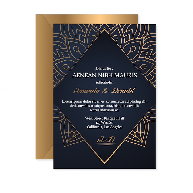 Vector plantilla de tarjeta de invitación de boda con estilo étnico, diseño oriental