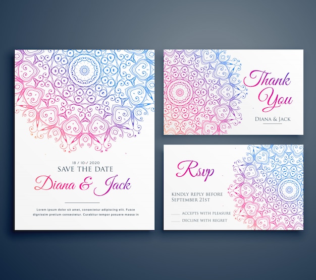 Vector plantilla de tarjeta de invitación de boda de estilo mandala