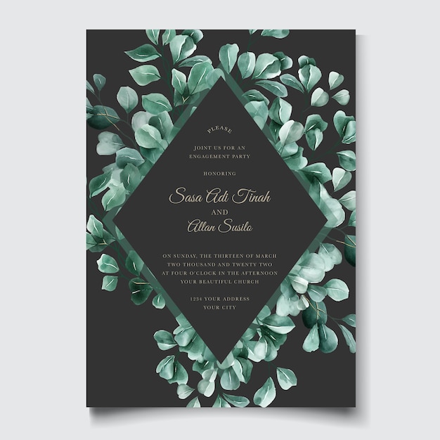 Plantilla de tarjeta de invitación de boda eucalipto verde