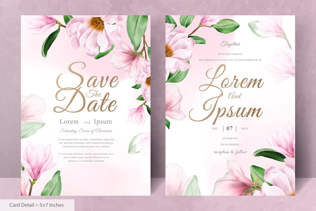 Plantilla de tarjeta de invitación de boda de flor de arreglo de magnolia elegante