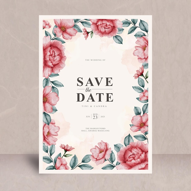 Vector plantilla de tarjeta de invitación de boda floral acuarela vintage