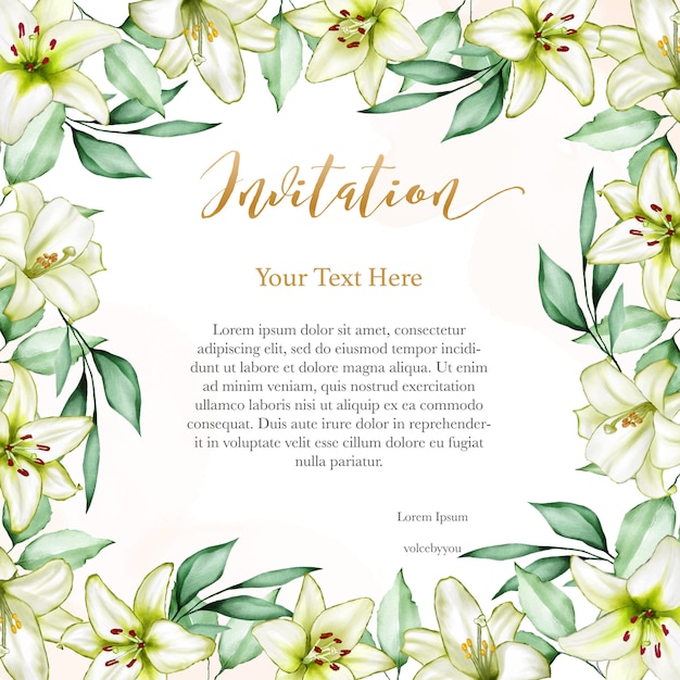 Plantilla de tarjeta de invitación de boda floral acuarela