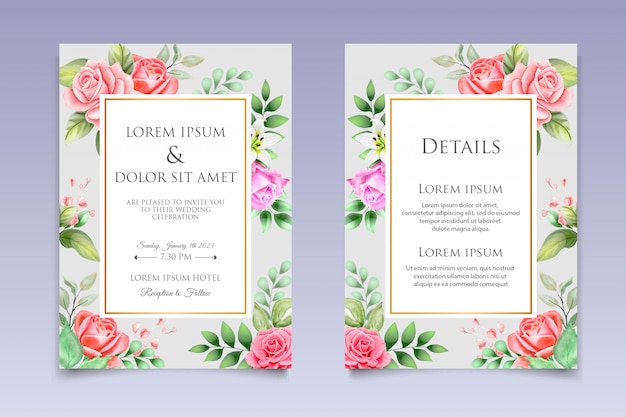 plantilla de tarjeta de invitación de boda floral en acuarela