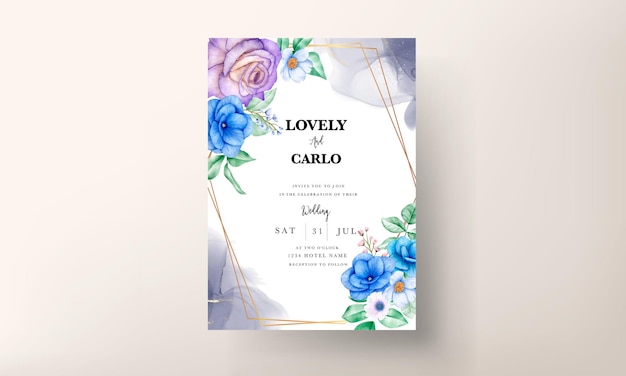plantilla de tarjeta de invitación de boda floral dibujada a mano acuarela