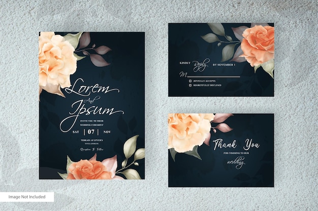 Plantilla de tarjeta de invitación de boda floral dibujada a mano en estilo minimalista