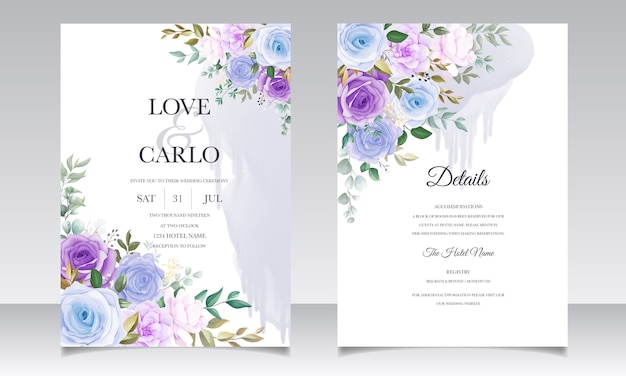 Plantilla de tarjeta de invitación de boda floral elegante