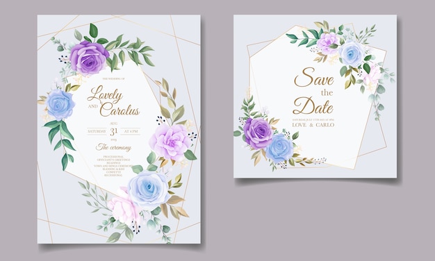 Plantilla de tarjeta de invitación de boda floral elegante