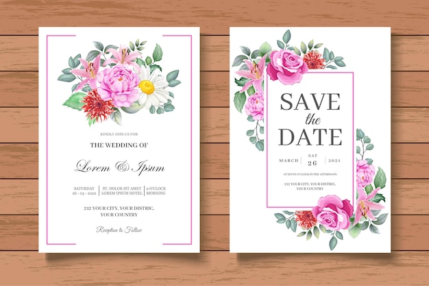 Plantilla de tarjeta de invitación de boda floral elegante