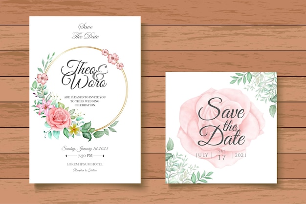 Plantilla de tarjeta de invitación de boda floral elegante