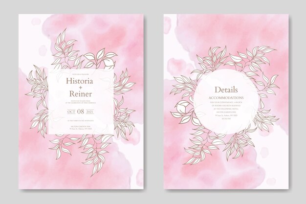 Plantilla de tarjeta de invitación de boda floral con fondo abstracto acuarela