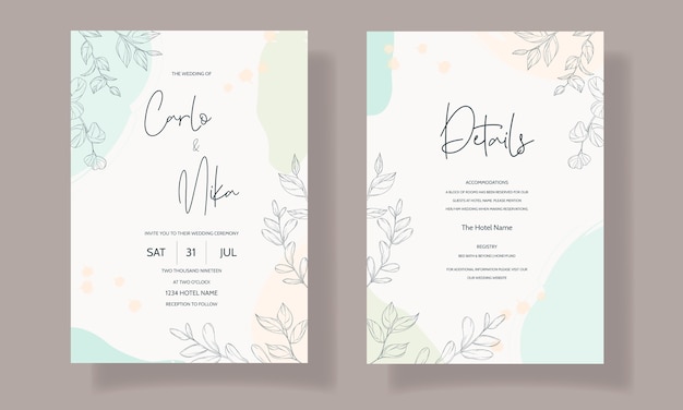 Plantilla de tarjeta de invitación de boda floral hermosa y elegante