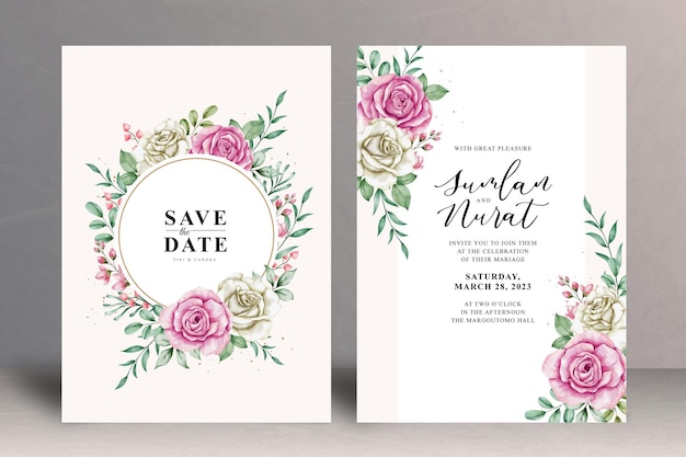 Plantilla de tarjeta de invitación de boda floral hermosa