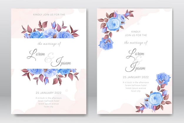 Plantilla de tarjeta de invitación de boda floral hermosa