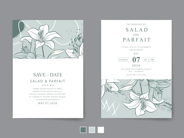 plantilla de tarjeta de invitación de boda floral minimalista