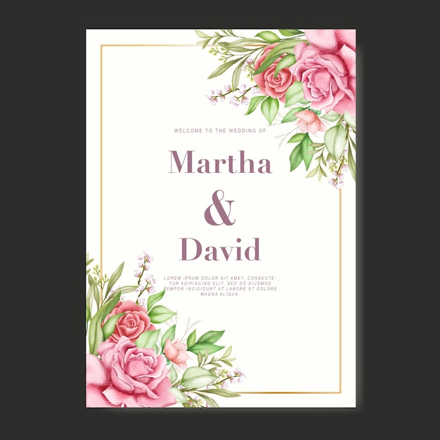 Plantilla de tarjeta de invitación de boda floral suave elegante