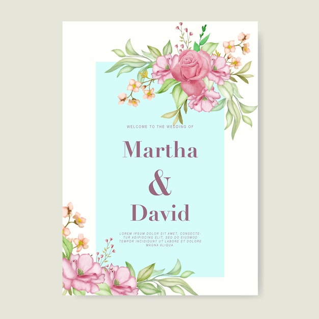 Plantilla de tarjeta de invitación de boda floral suave elegante