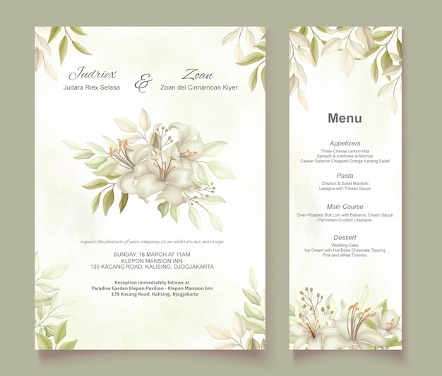 Plantilla de tarjeta de invitación de boda floral suave elegante