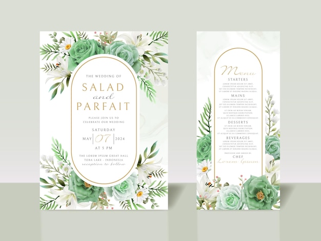 Plantilla de tarjeta de invitación de boda floral verde