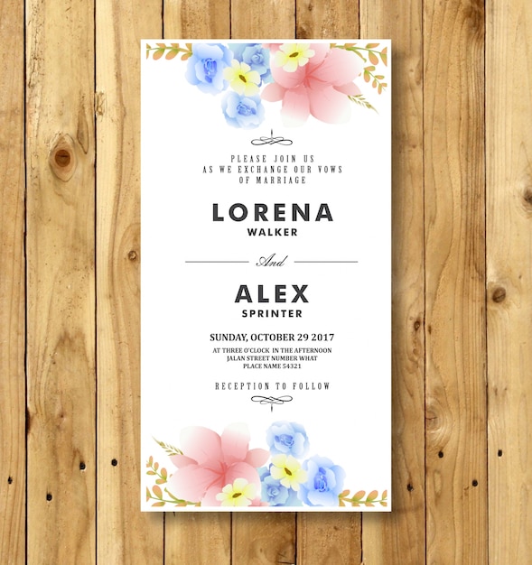 Vector plantilla de tarjeta de invitación de boda floral vintage